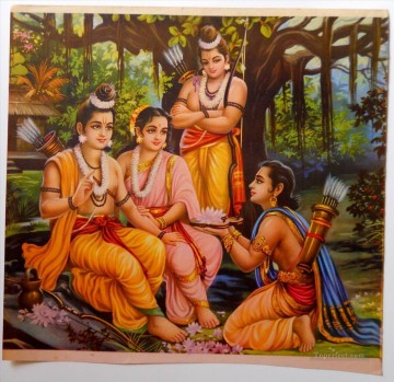  esposa Lienzo - Ram con su esposa Sita y sus hermanos Laxman y Bharat de la India